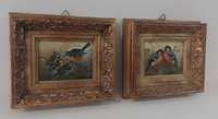 Set tablouri miniaturale picturi pe lemn încadrate în rame sculptate d