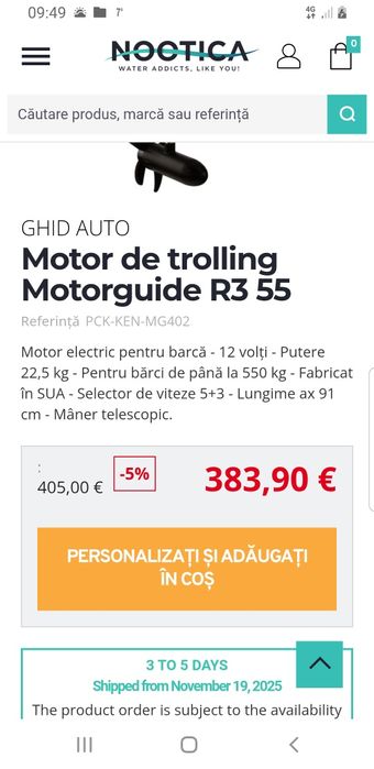 Motor barcă MotorGuide fabricat de Mercury Marine USA