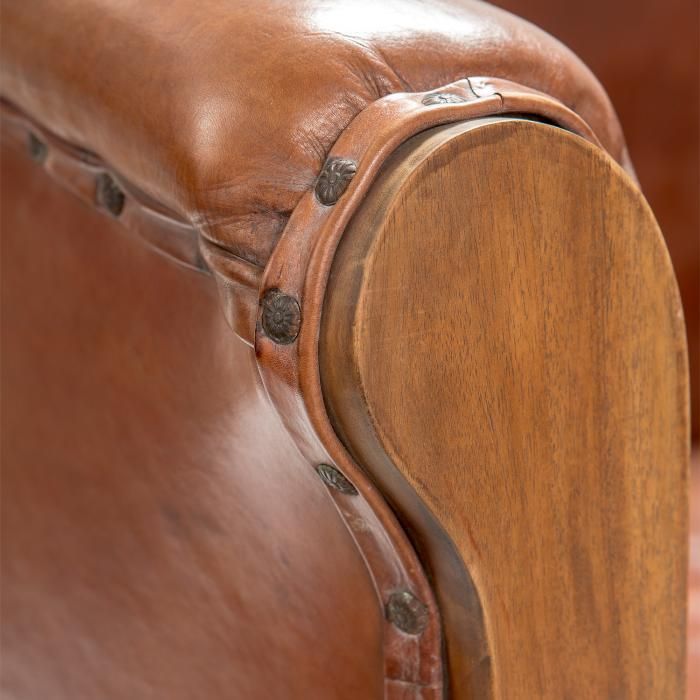 Фотьойл от тиково дърво и естествена кожа- ID ICS-251