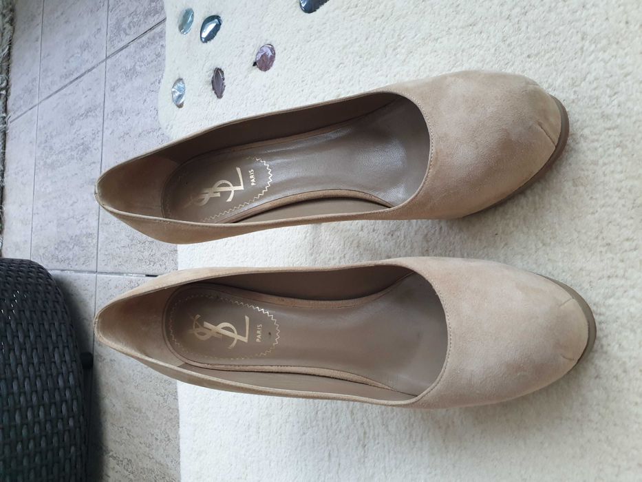 Pantofi YSL platformă ascunsă, bej, piele, întoarsă, stare foarte bună