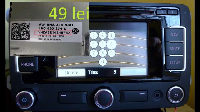 DECODARE ONLINE! COD Pin-Cd Navigatie Volkswagen Audi Skoda RNS RCD VW