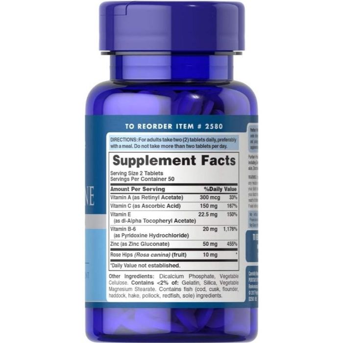Цинк для кожи с акне Puritan's Pride Formula with Vitamins C, B-6, A