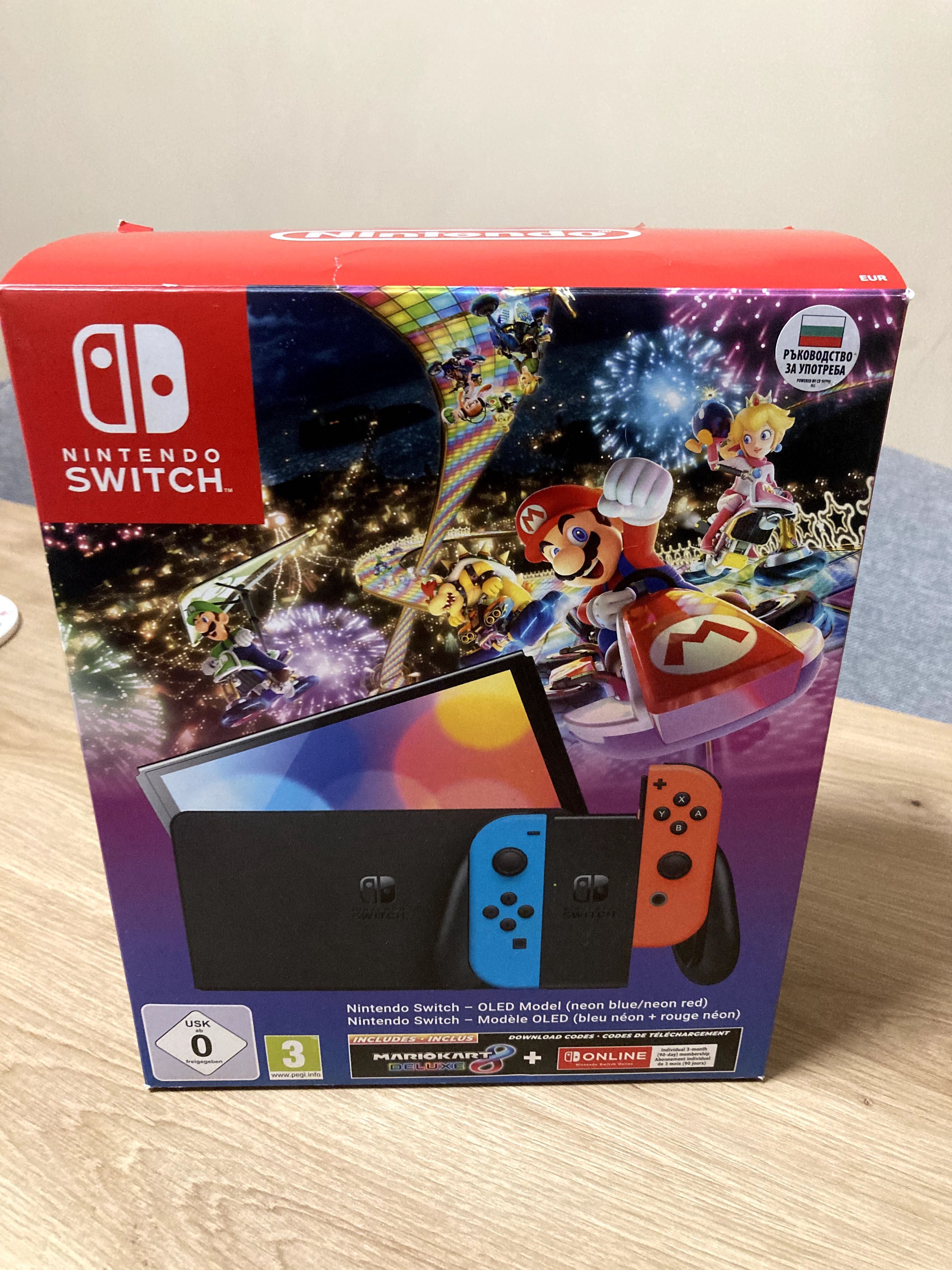 Nintendo Switch OLED - Neon Red & Neon Blue + Mario Kart 8