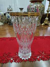 Уникална много красива антикварна белгийска кристална ваза с месинг