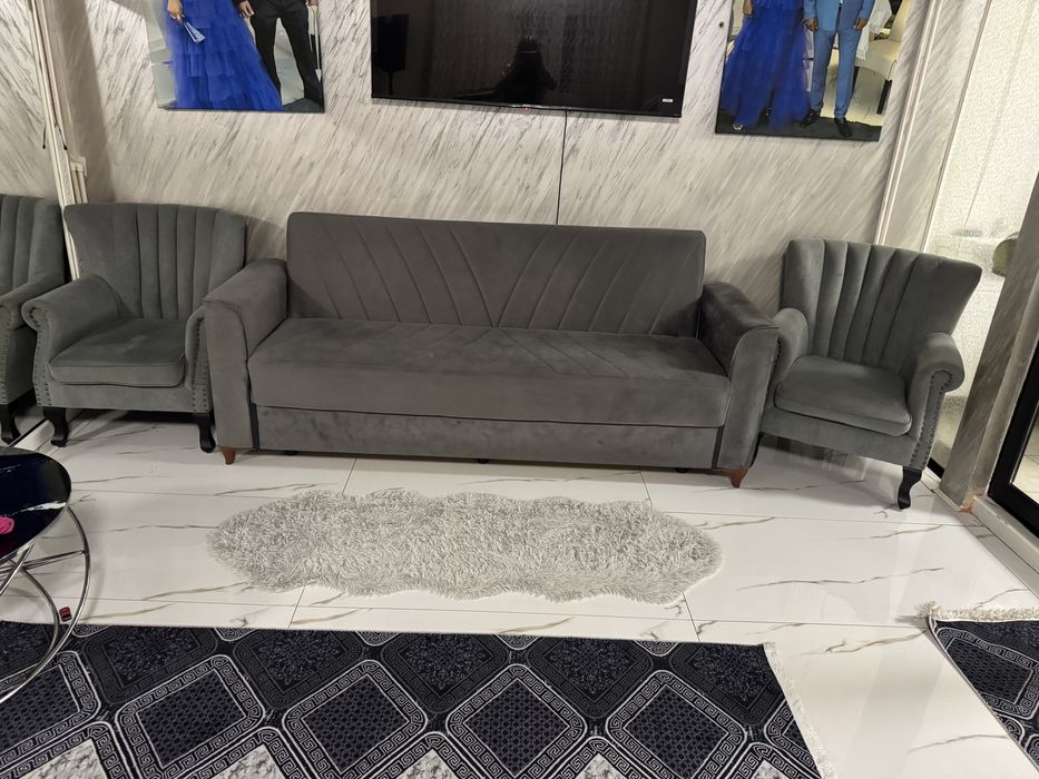 Canapea cu doua fotolii grii