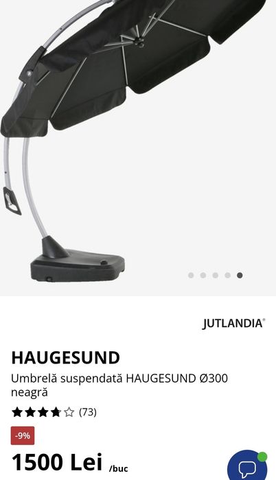 Umbrela suspendata curte terasa Haugesund 300 Jysk