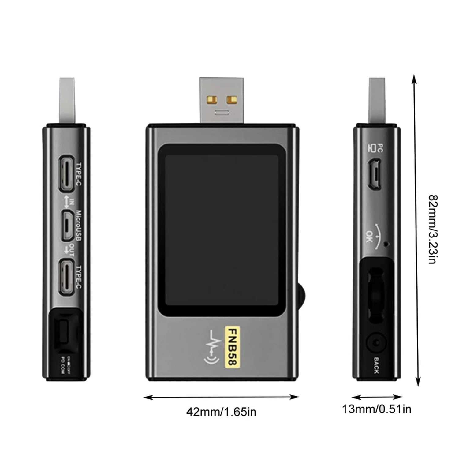 USB тестер FNIRSI FNB58 Измерване на напрежение и ток