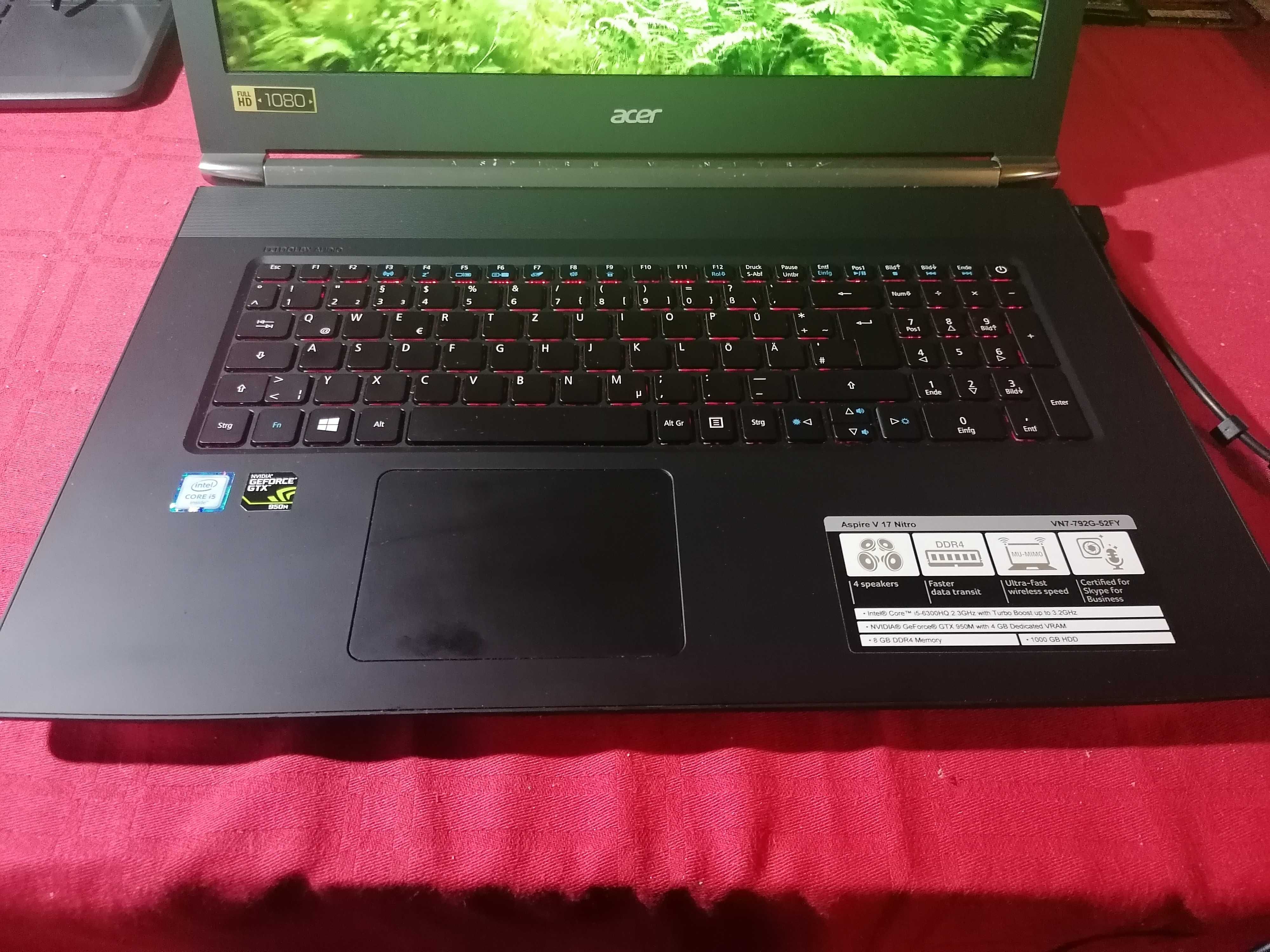 Laptop Acer Intel i5-6300HQ, 17.3", Full HD ,GeForce GTX 960M 4GB