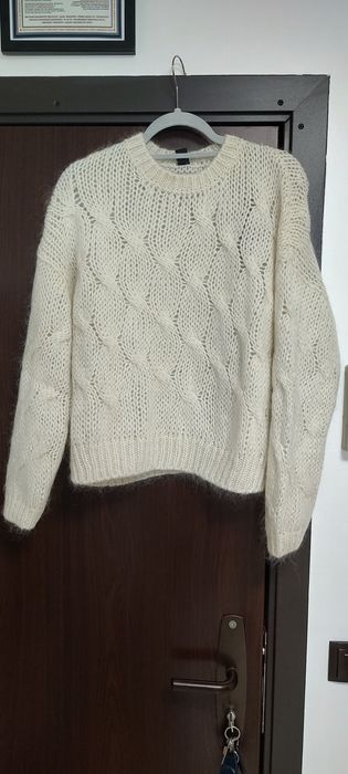 Pulover STEFANEL Dama, lana alpaca, alb fildes, marime M - ideal cadou