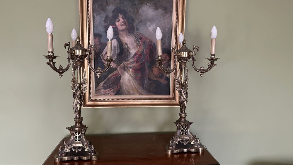 Pereche sfesnice antice empire/ lampi din bronz masiv