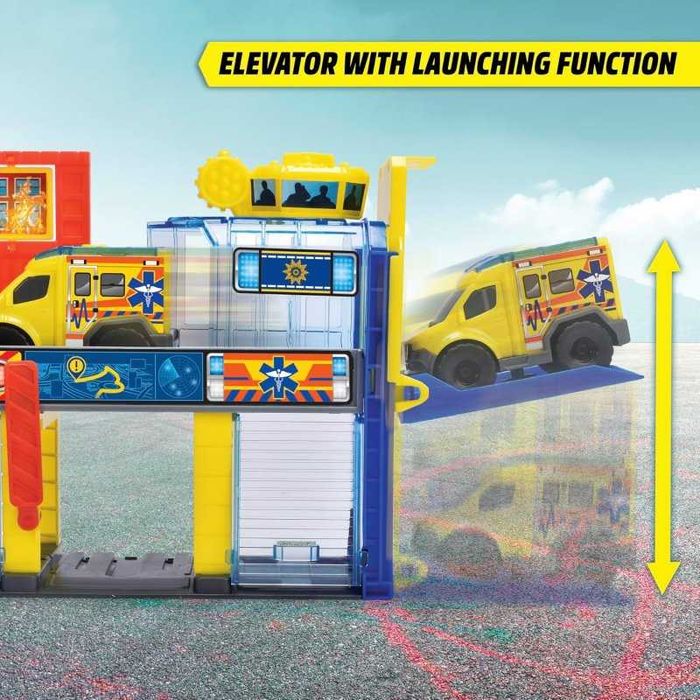Гараж на два етажа с 3 коли Пожарна Полицейска кола Линейка Dickie