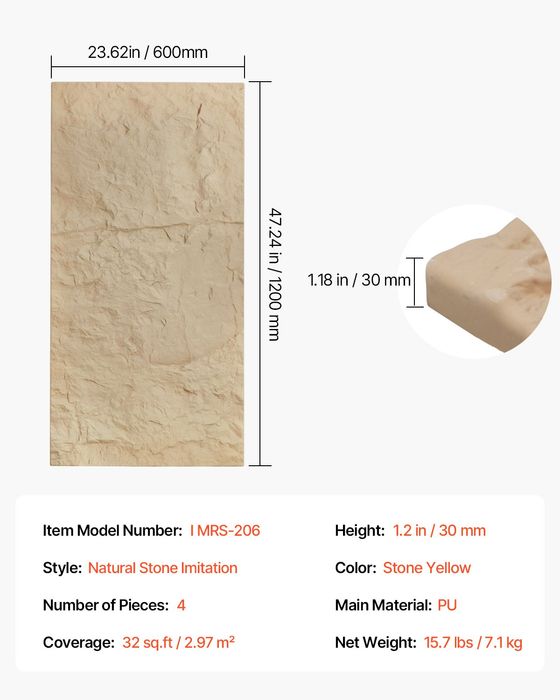 Panouri 3D Perete,4 Buc,1219x609mm,Imitatie Piatra,Galben