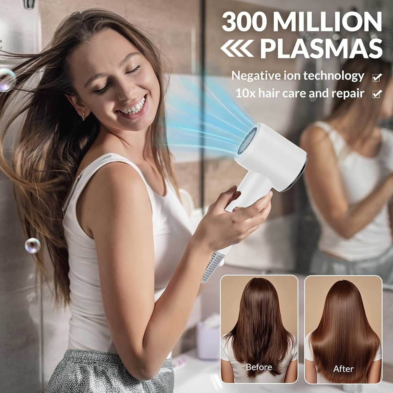 Сешоар Chignon Ionic с дифузер - 110 000 об/мин безчетков, 1600 W, бял