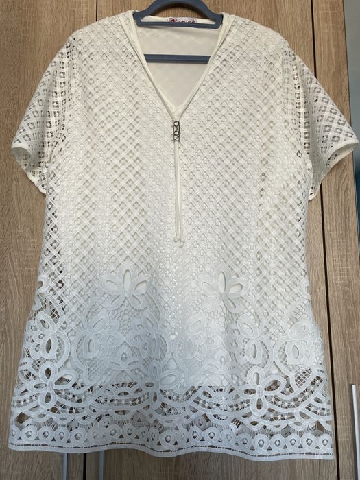 Уникална блуза бяла, цялата от бродерия - 2XL