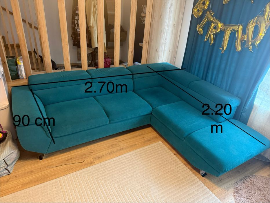 Coltar canapea cu extensie si lada depozitare