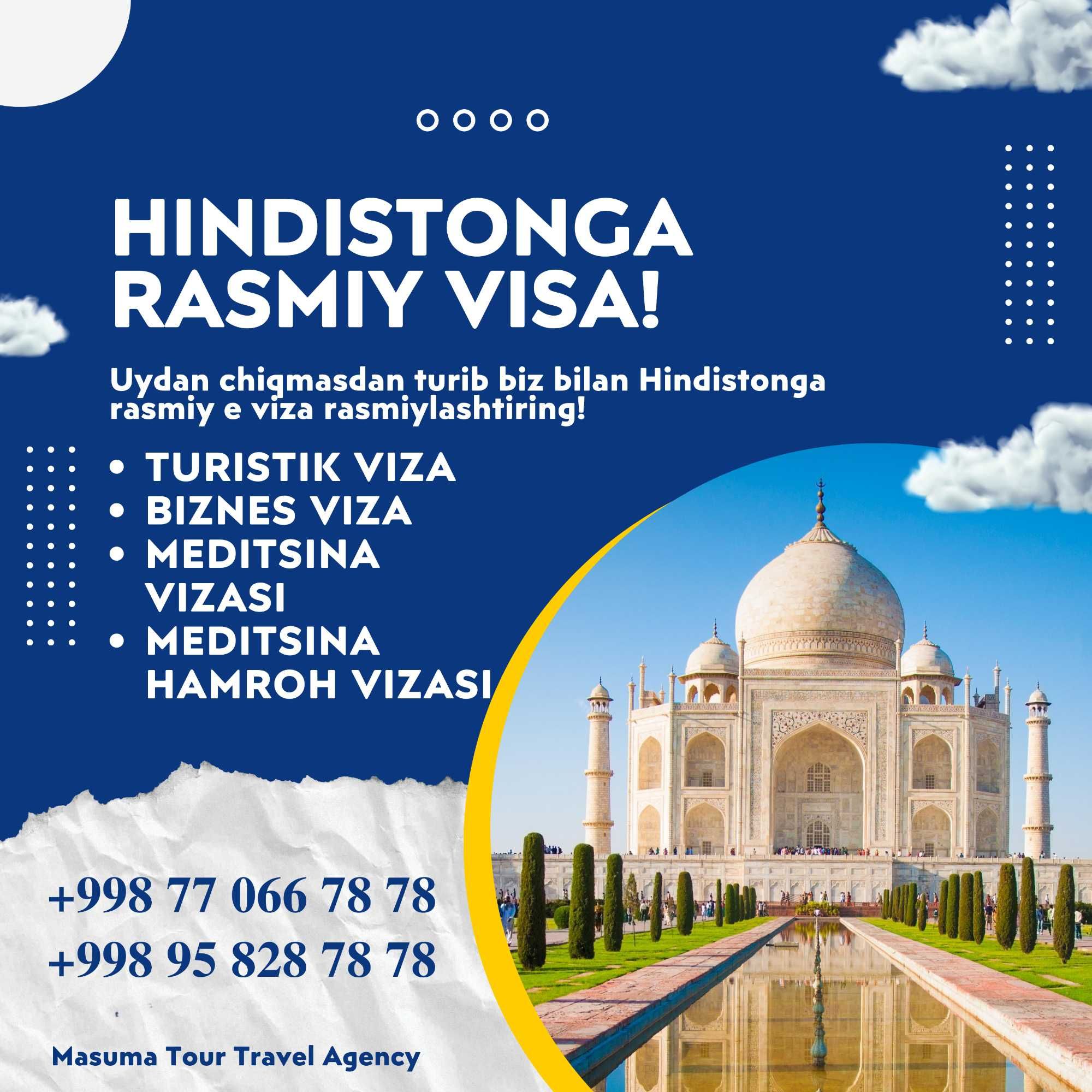 Hindistonga Elektron Viza rasmiylashtiramiz! Tez! Ishonchli! Sifatli!