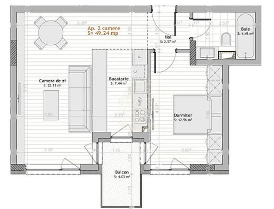 Apartament Ultrafinisat 2 camere 49 mp-balcon-Calea Moldovei
