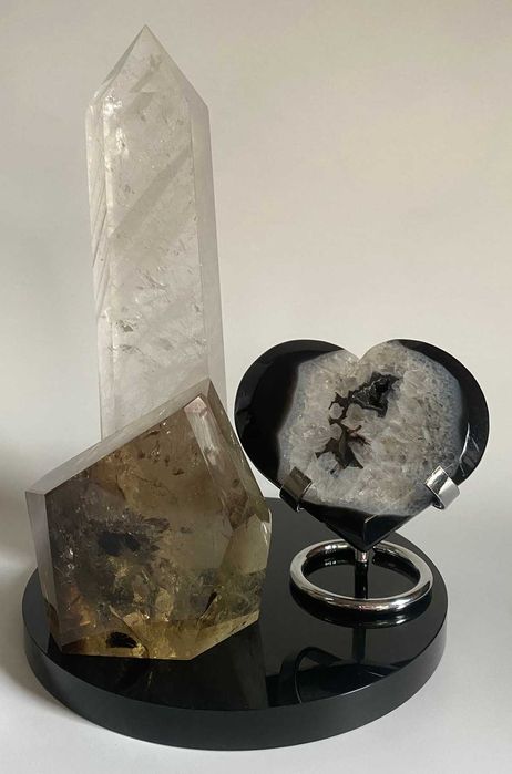 Decor Cristale-Cuart Transparent&Agat Negru&Cuart Fumuriu-Set Cristale