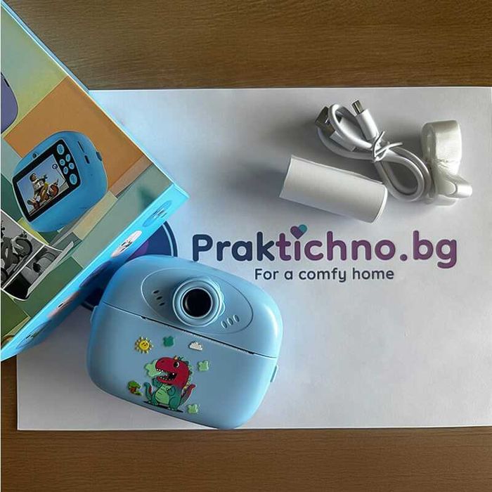 Детски фотоапарат с принтер 2.4 инчов екран, игри, хартия, син и розов