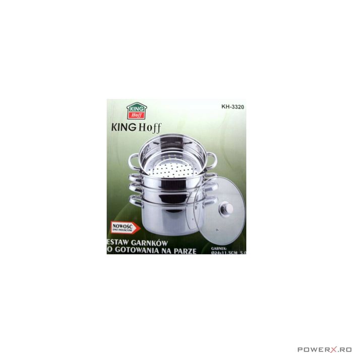 Oala pentru fiert la abur, din inox, cu capac, 5 litri, 24 cm,