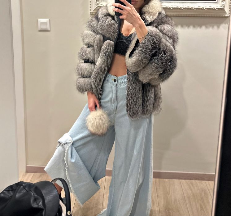 Палто естествен косъм grey