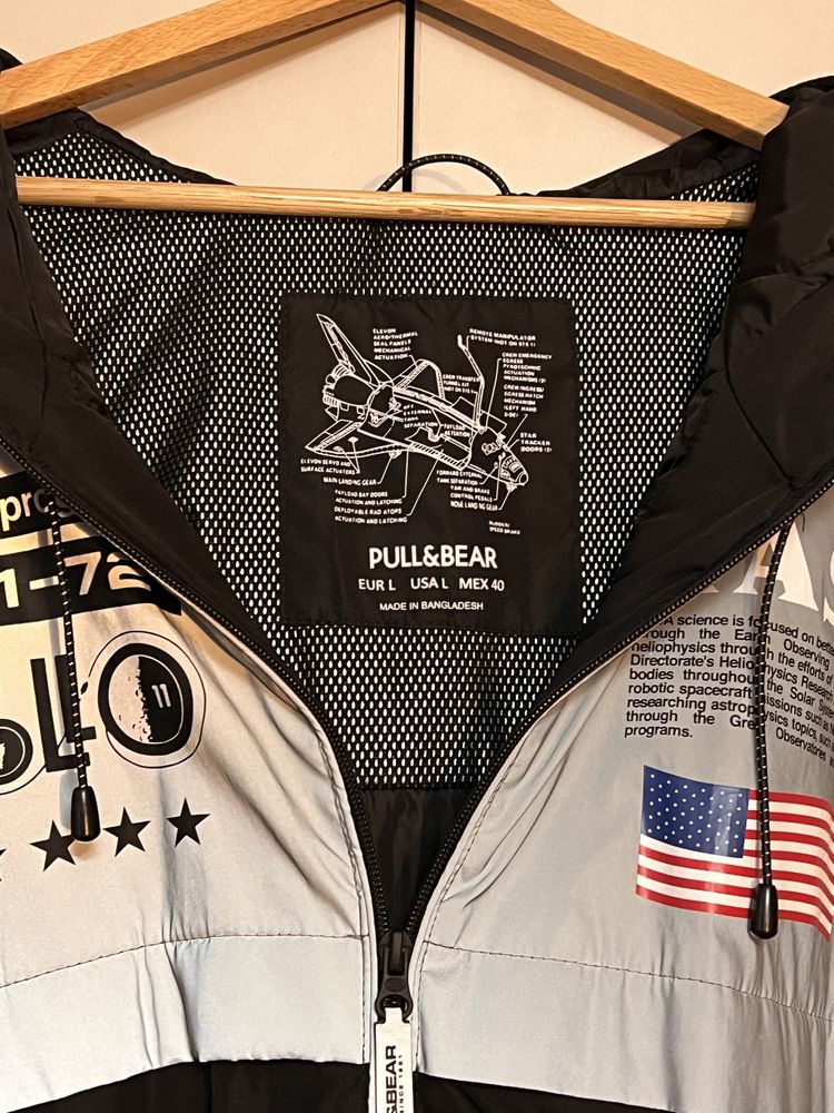 Мъжко есенно яке Pull&Bear, L, черно със светлоотразителен ефект