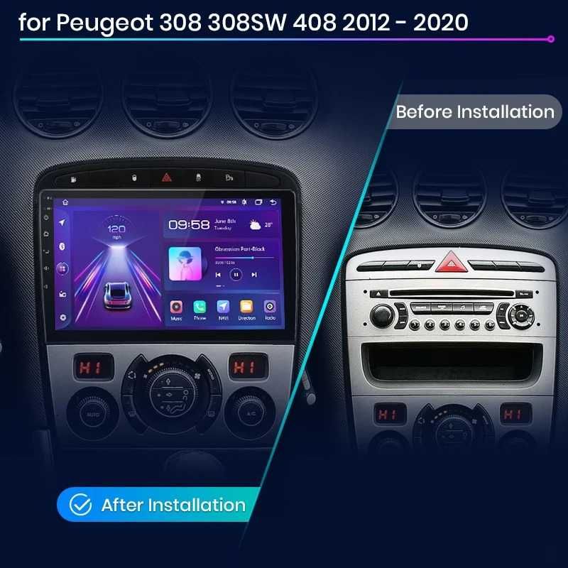 Navigatie Dedicata Android 9 Inch Peugeot 308/408 , Bluetooth, Carplay