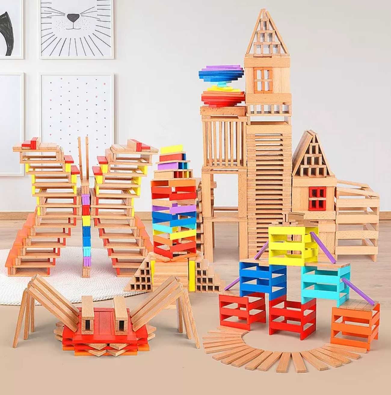 Креативен строител 100 бр. с масивни дървени пластини City Blocks