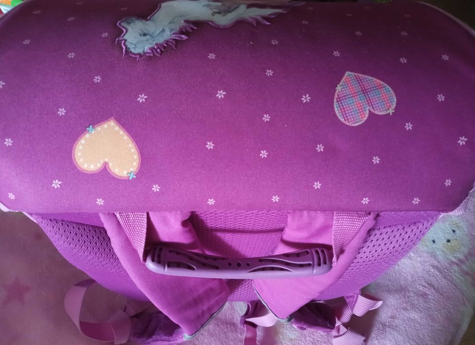 Ghiozdan-rucsac Herlitz, roz cu cai, cu penar gol roz, Herlitz