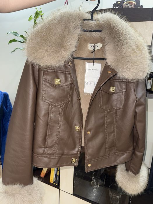 Кожено яке с естествен пух, ново!