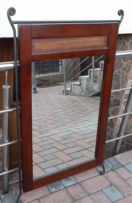 Oglinda vintage rama lemn masiv fier forjat