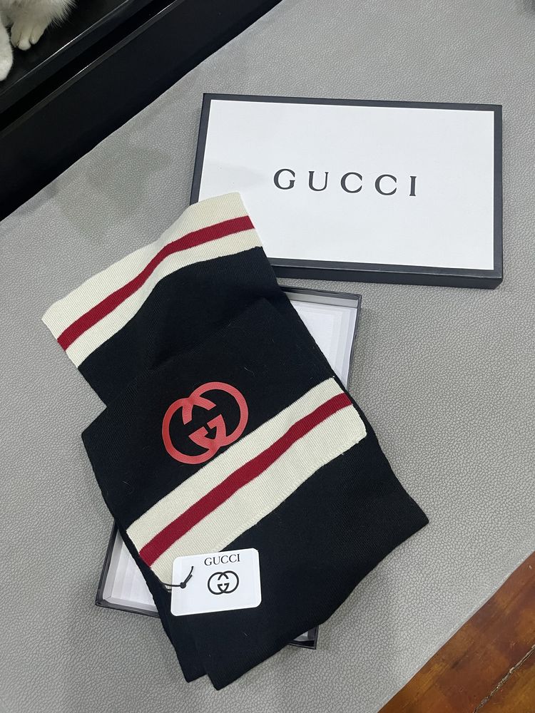 Шал черен зимен гучи с кутия подарък gucci