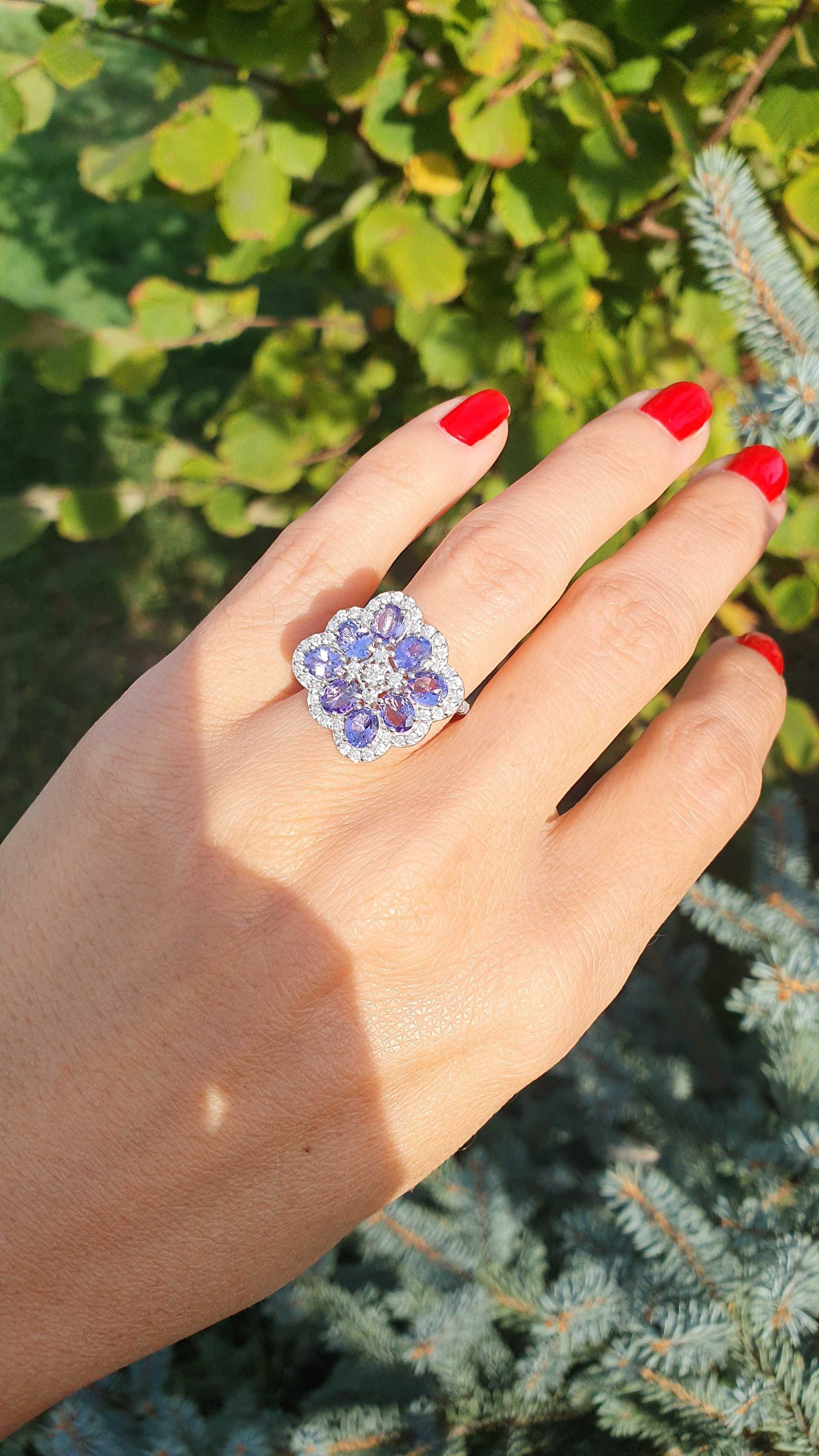 Inel Aur 14kt cu Tanzanite si Diamante Naturale