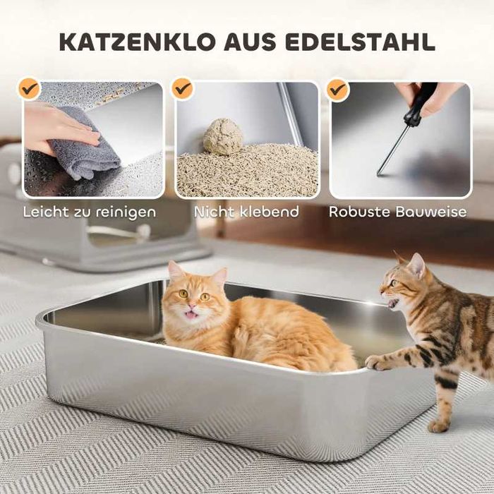 PawHut XXL котешка тоалетна за котки от неръждаема стомана  до 12 кг