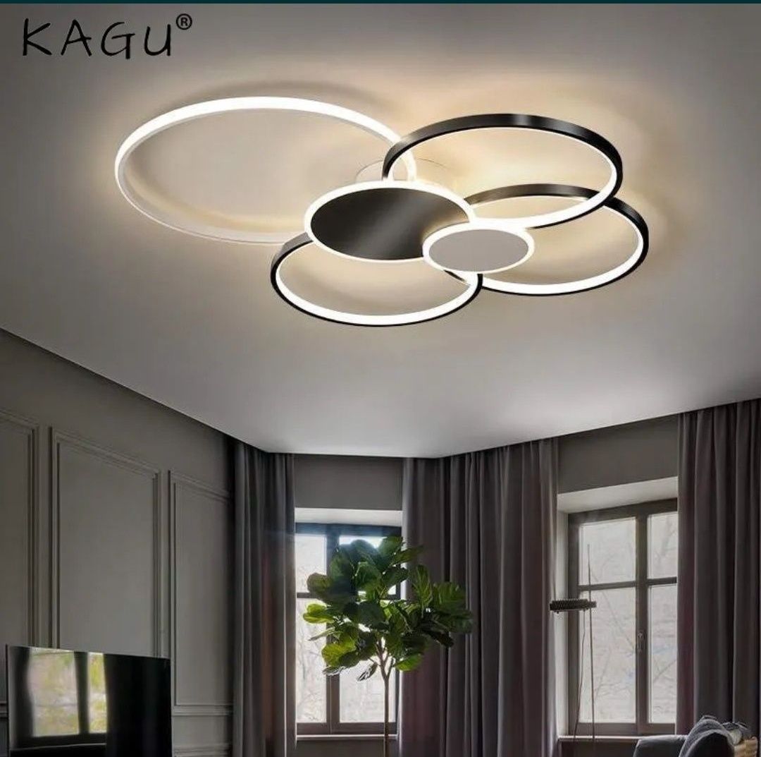 Модерна LED таванна лампа черно и бяло 100×86 см 96W + дистанционн