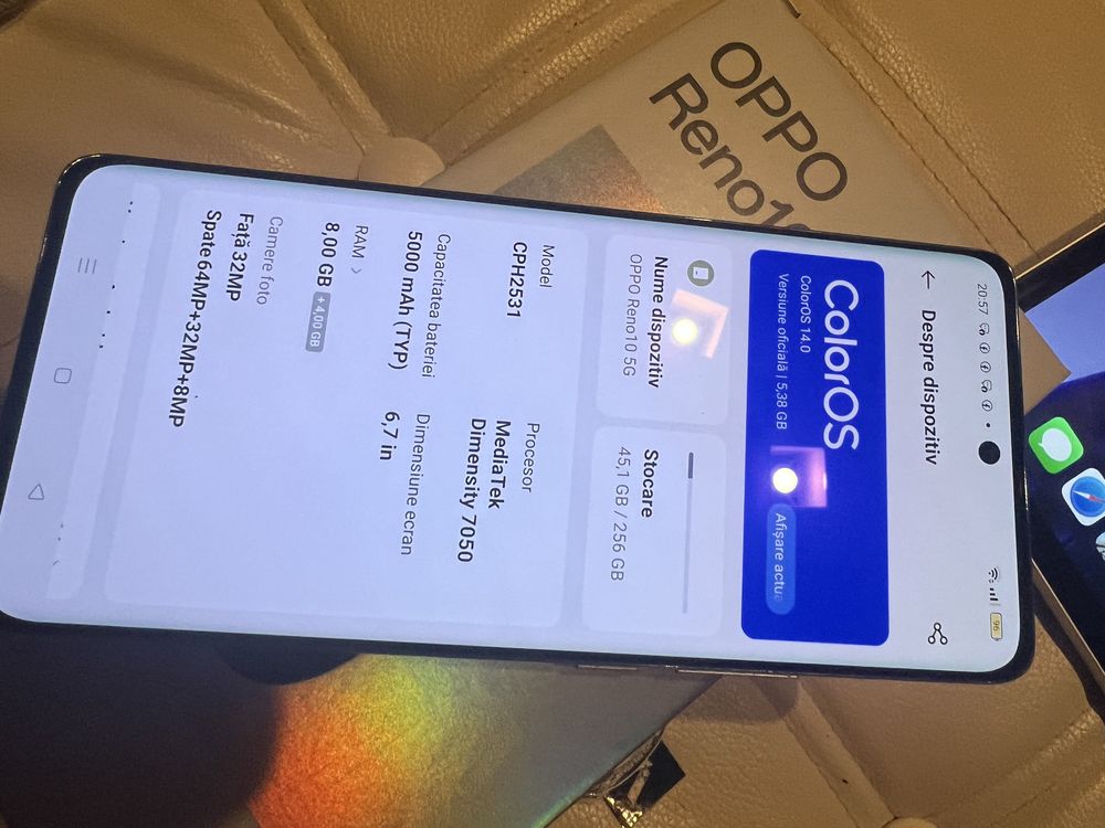 Oppo Reno 10 5G, 8Gb RAM/256, 10/10, 120Hz, incarcator 67W, bullbox