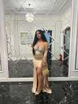 Rochie de eveniment – bej champagne, cu detalii strălucitoar