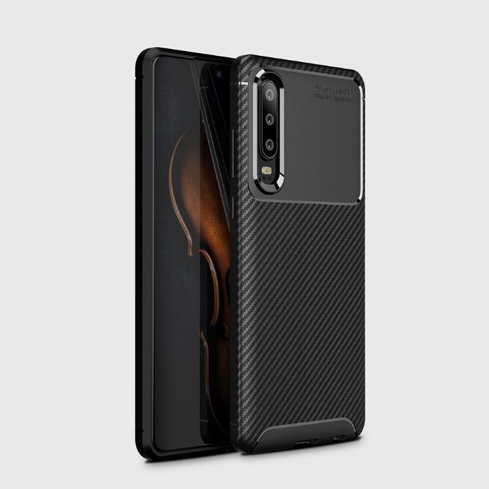 Husa Carbon Slim Din Silicon Neagra - Huawei P30 Pro / Lite