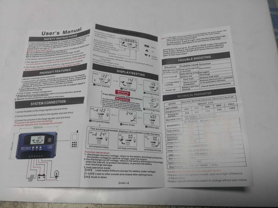 Controler/regulator panou solar MPPT 60 A, 12/24 V