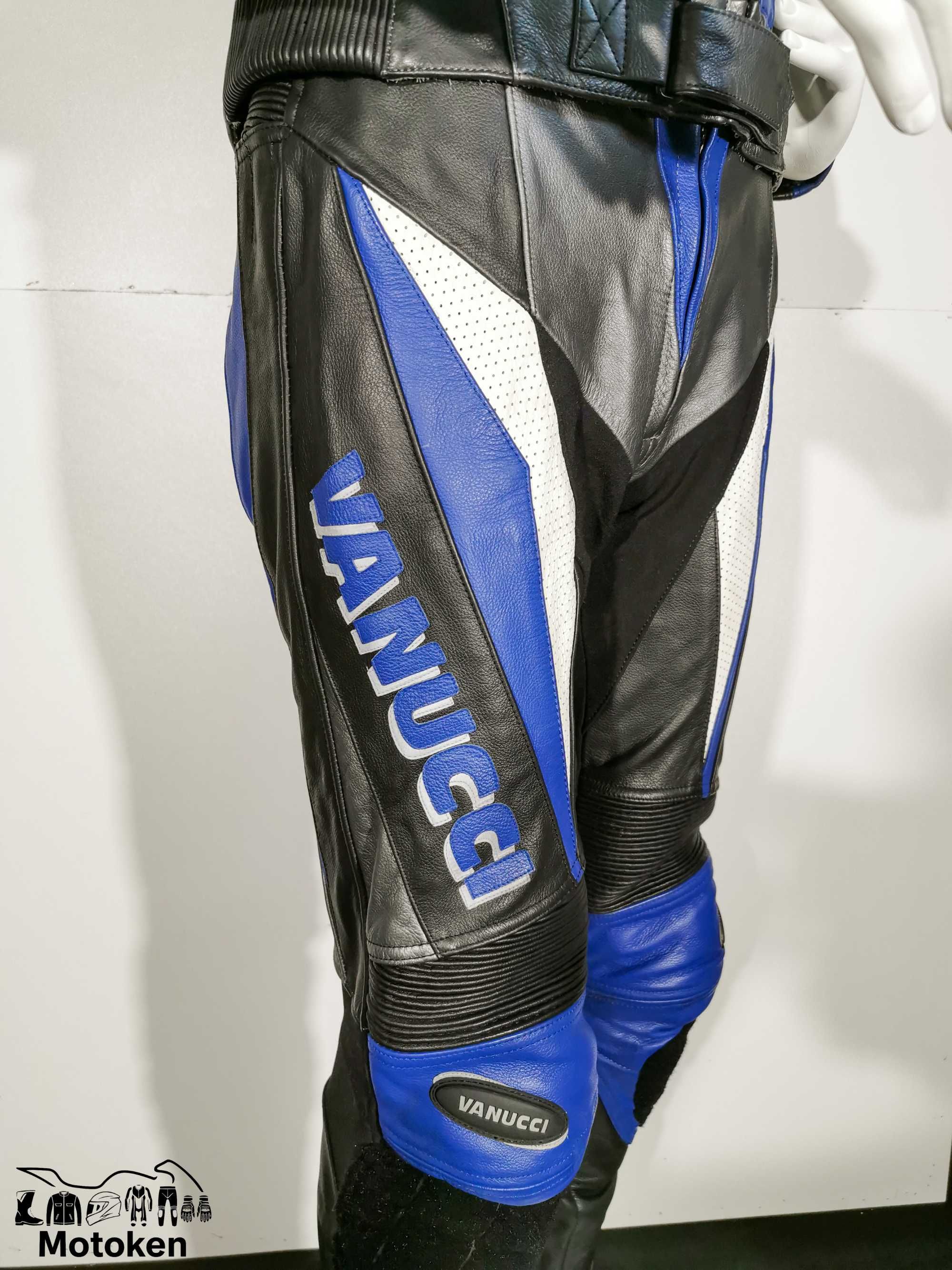 Costum Vanucci moto piele albastru, gri, alb, negru mărime 52