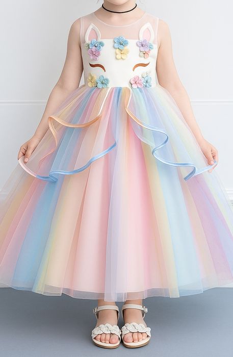 Платье единорог, радужное платье белое