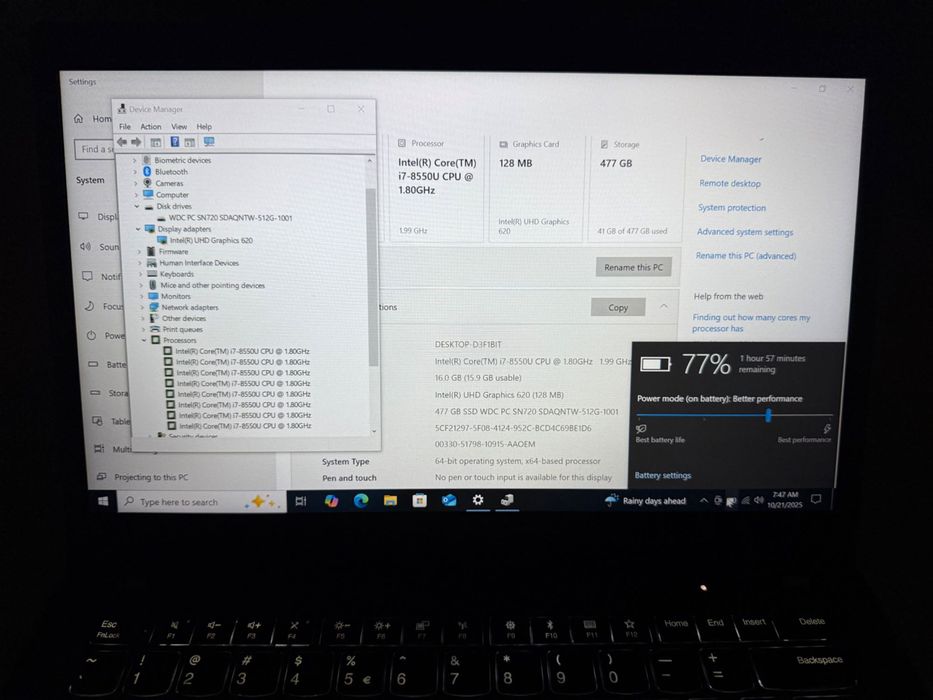 Laptop Lenovo T490s , T480s i7-8550U 16Gb DDR4 SSD 512Gb