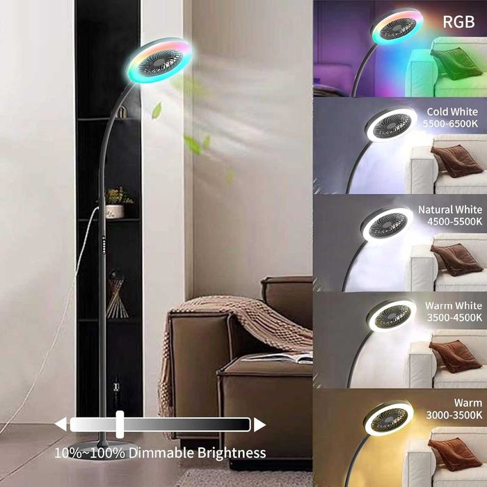 Ventilator si lampa de podea  cu lumină RGB 18 W/1500 LM