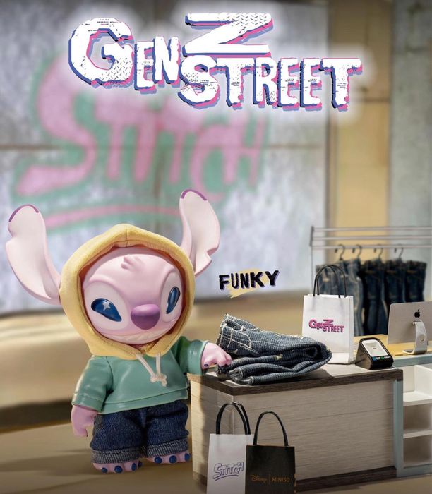 Stitch Gen Z Street Miniso Labubu фигурка 17см, Стич Лабубу ген З