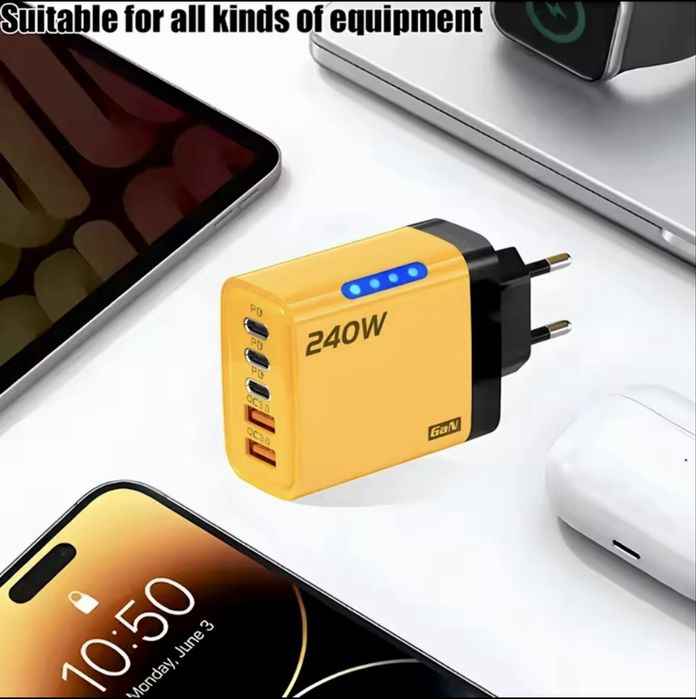 Ultra 3+5*Портови зарядни 200w/240w Super Fast Chargers-Black in color