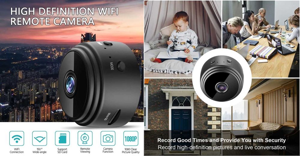 Camera Supraveghere 720P, Wide-Angle 150°, Infrarosu MicroSD WiFi Noua