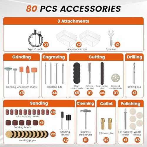 Нов Ротационен уред комплект за шлайфане, рязане и пробиване 80 части