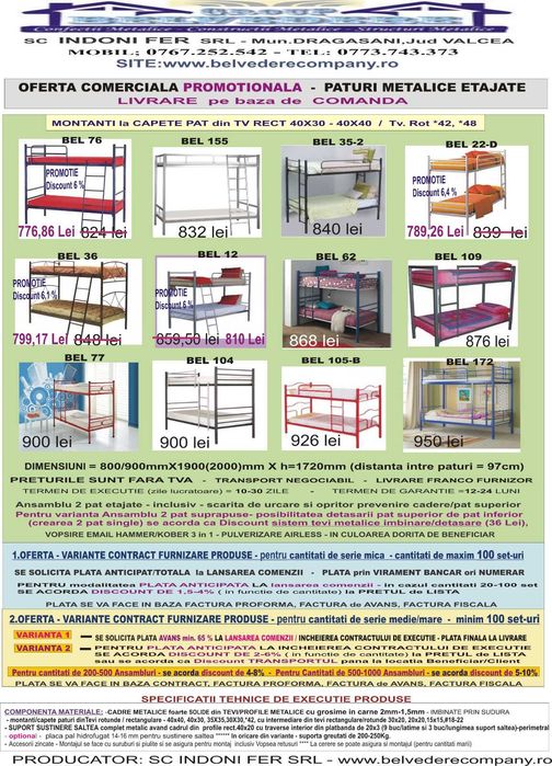 OFERTĂ PROMO Pat Metalic Etajat - Model BEL 1 !
