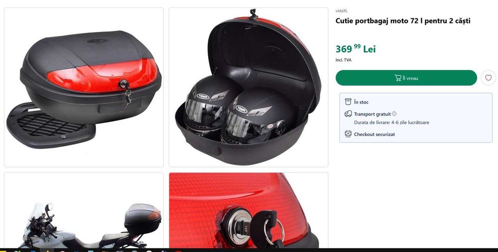 Cutie portbagaj motocicleta 72 l pentru 2 căști
