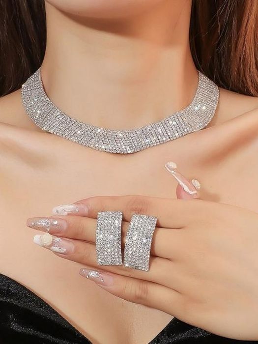 Колье и серьги свадебный набор украшений, подарочный ювелирный комплек